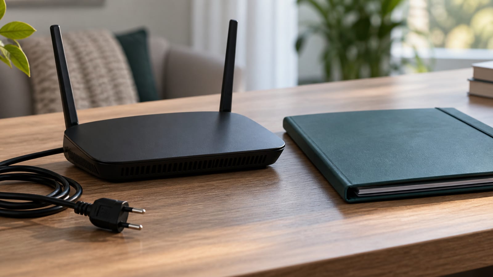 Fişi çekilmiş internet yönlendiricisi ve kapalı abonelik dosyası