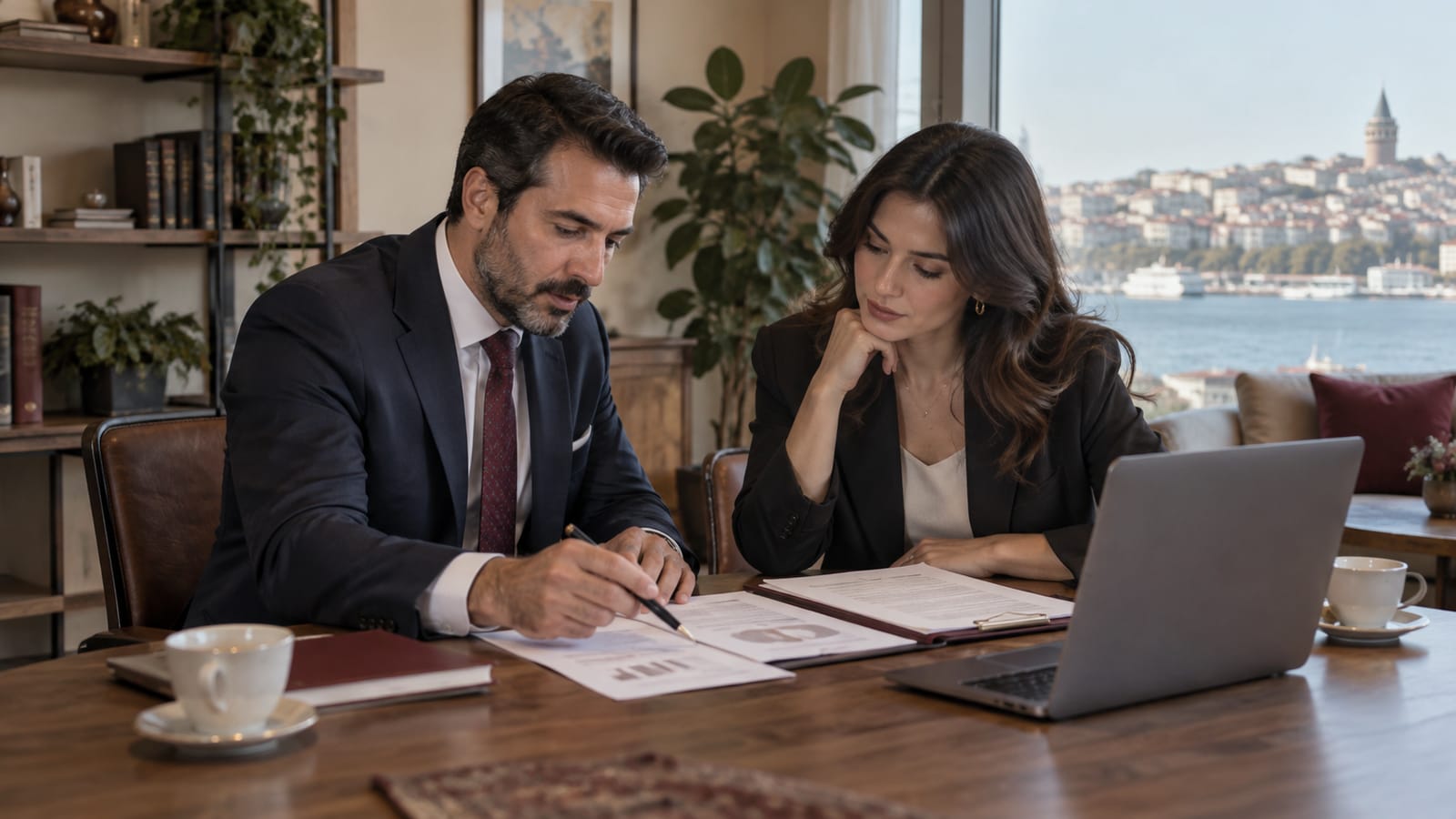Çalışma belgelerini birlikte inceleyen danışman ve müşteri
