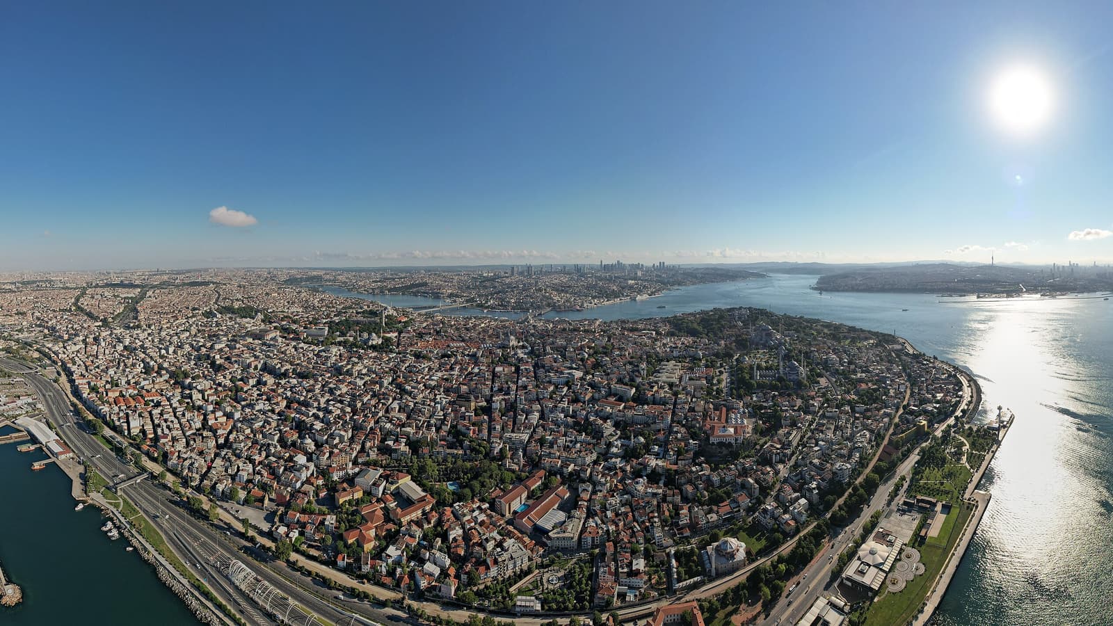 Aerial view of the Istanbul peninsula and the entrance to the Bosphorus