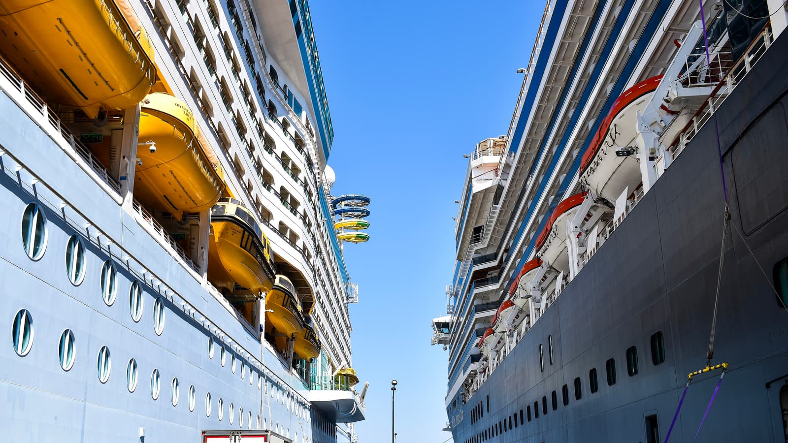 Ships berthed side by side at the port of Kuşadası