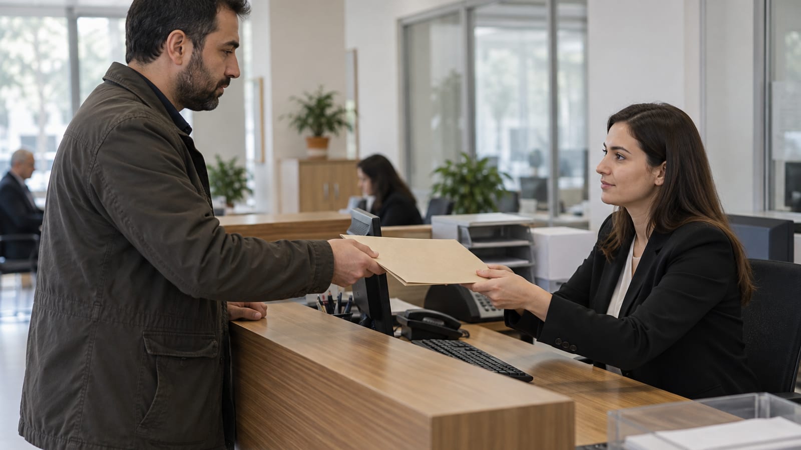 Kamu hizmeti bankosunda görevliye kapalı dosya teslim eden kişi