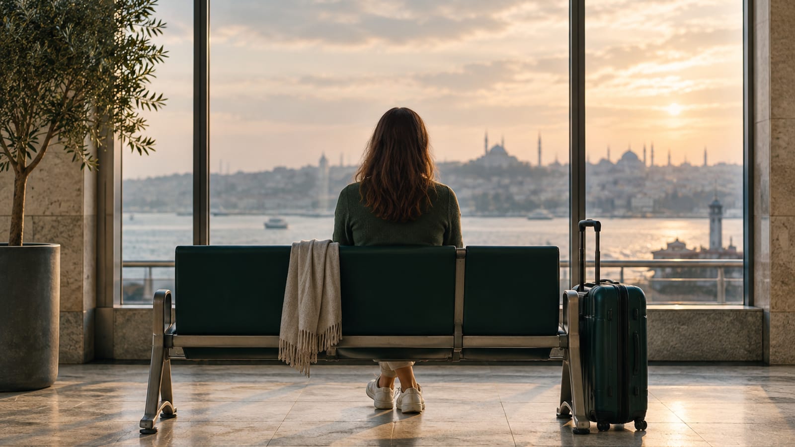 Temsili fotoğraf: Bekleme alanında valiziyle oturan yolcu